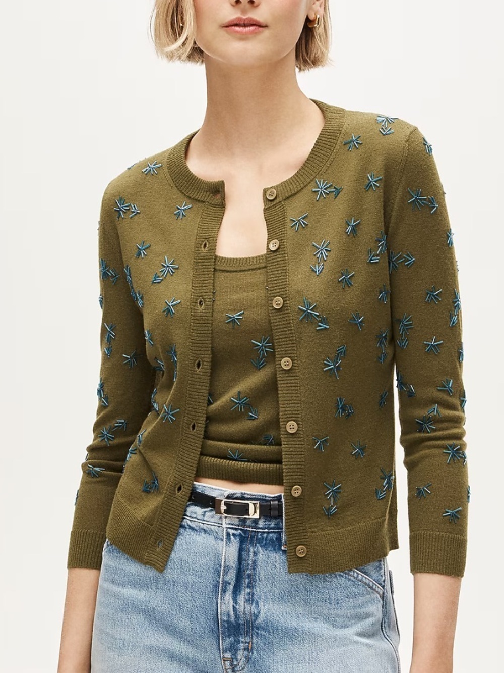 J crew Collection crewneck cardigan in merino wool with embellishments